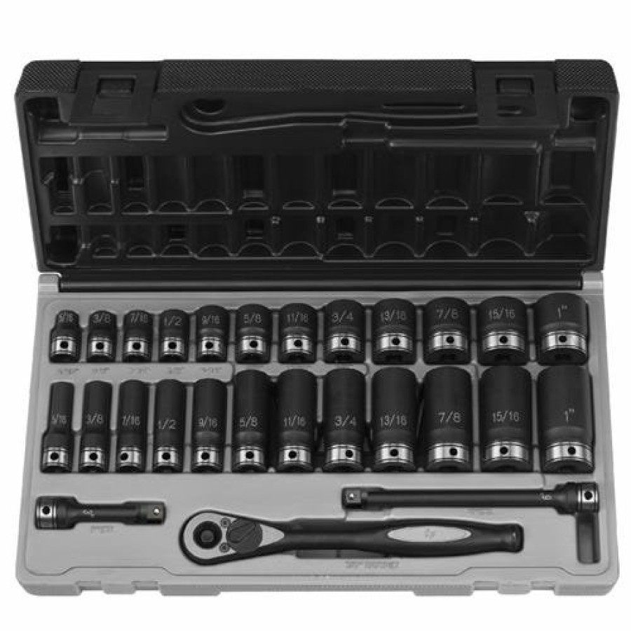 Hand Tools Grey Pneumatic Sockets | Grey Pneumatic 27 Piece 3/8" Drive 6-Point Standard & Deep Length Duo-Socket Set (Sae) 81627Rd