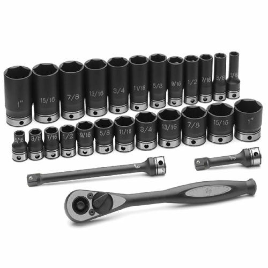 Hand Tools Grey Pneumatic Sockets | Grey Pneumatic 27 Piece 3/8" Drive 6-Point Standard & Deep Length Duo-Socket Set (Sae) 81627Rd