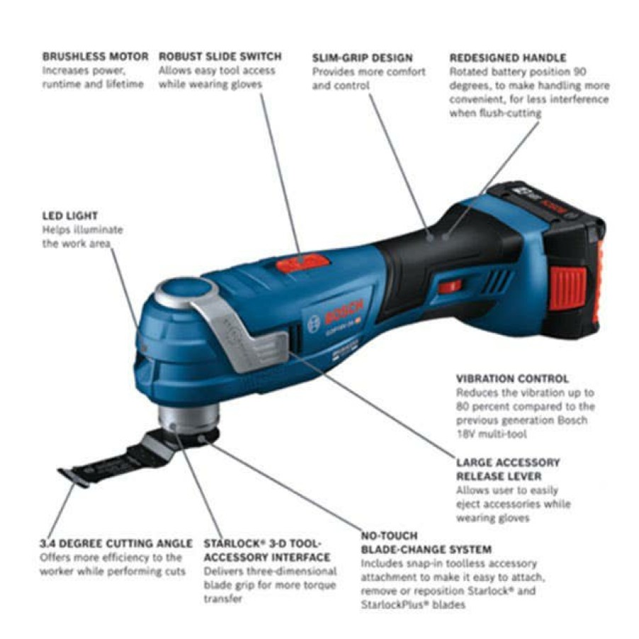 Power Tools Bosch Power Tools | Bosch 18V Brushless Starlockplus Oscillating Multi-Tool 4 Ah Kit Gop18V-34B14