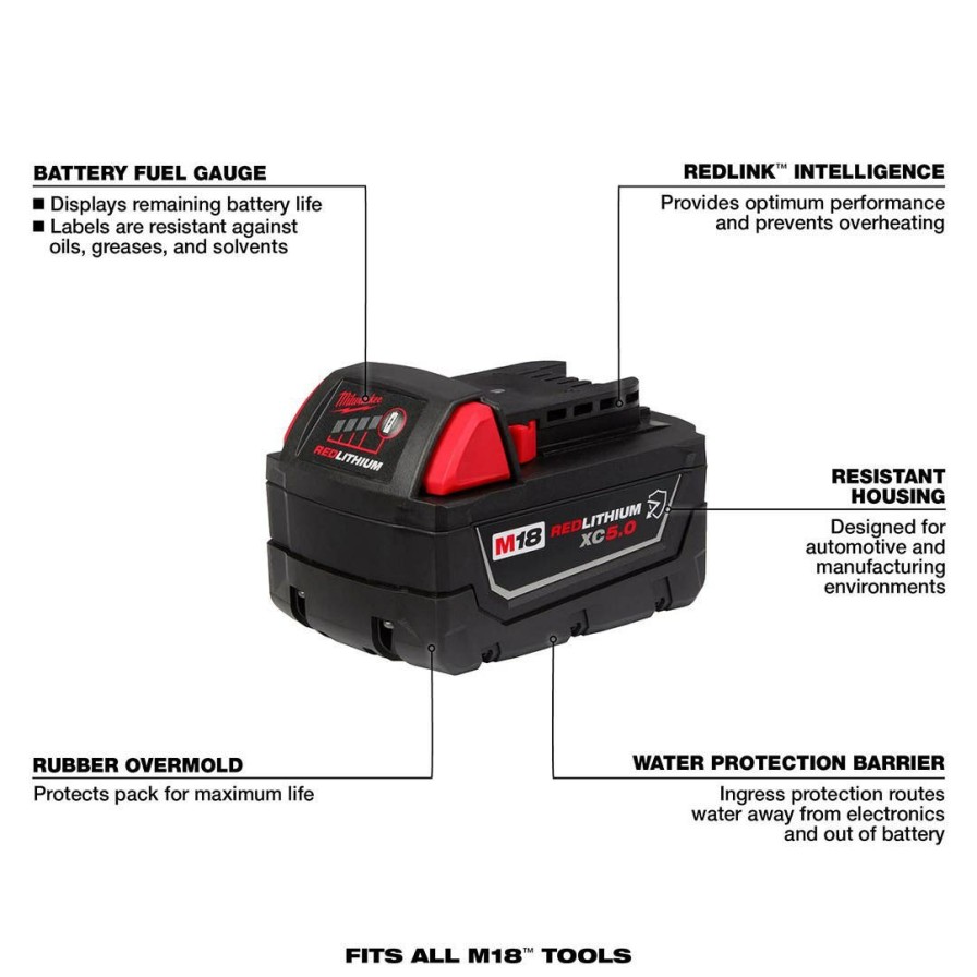 Power Tools Milwaukee Tools | Milwaukee M18 Redlithium Xc5.0 Resistant Battery 48-11-1850R