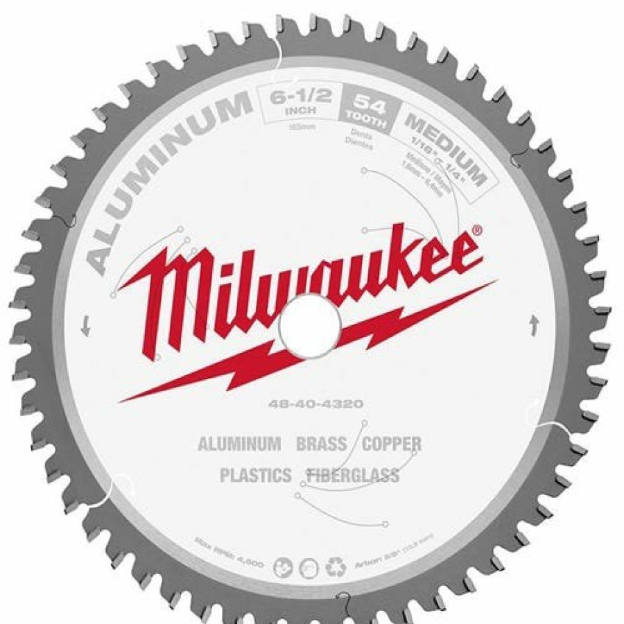 Accessories Milwaukee Tools | Milwaukee 6-1/2" 54 Tooth 5/8" Arbor Circular Saw Aluminum Cutting Blade 48-40-4320