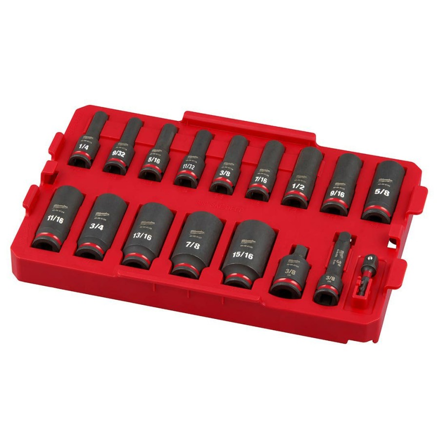 Accessories Milwaukee Tools | Milwaukee 17Pc. Shockwave Impact Duty 3/8" Drive Sae Packout Deep Socket Tray Set 49-66-6815