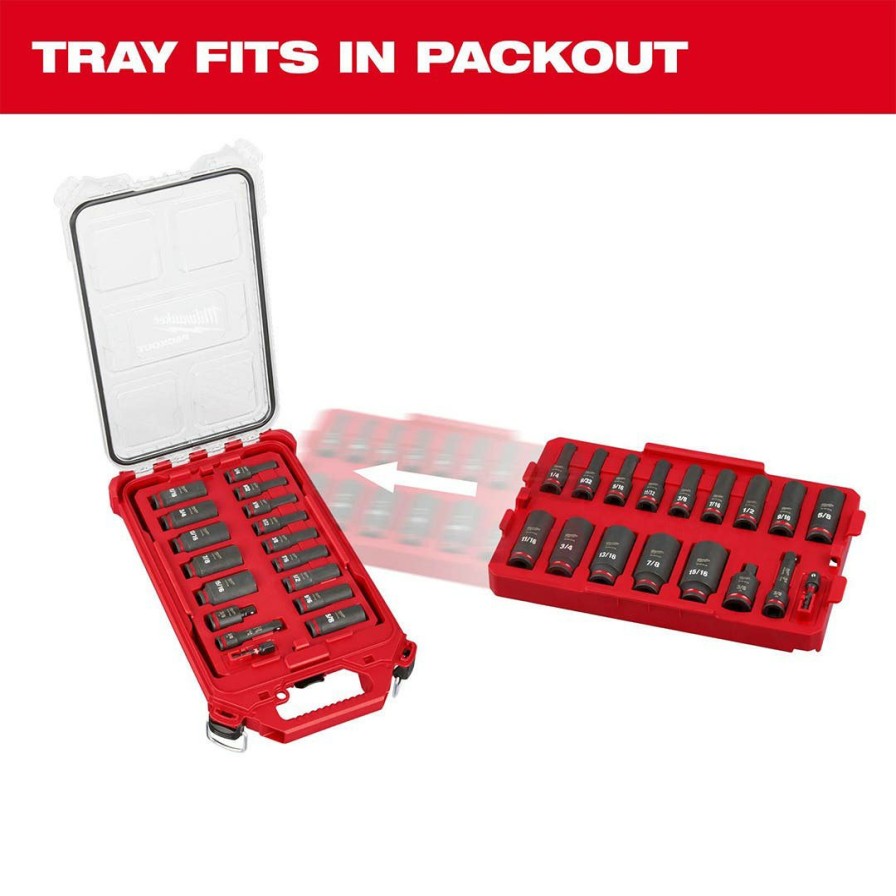 Accessories Milwaukee Tools | Milwaukee 17Pc. Shockwave Impact Duty 3/8" Drive Sae Packout Deep Socket Tray Set 49-66-6815