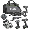 Power Tools FLEX | Flex 24V 6-Tool Combo Kit - Hammer Drill, Impact Driver, Recip, Circular Saw, Oscillating Tool, Led Light (2.5Ah/5.0Ah) Fxm601-2B