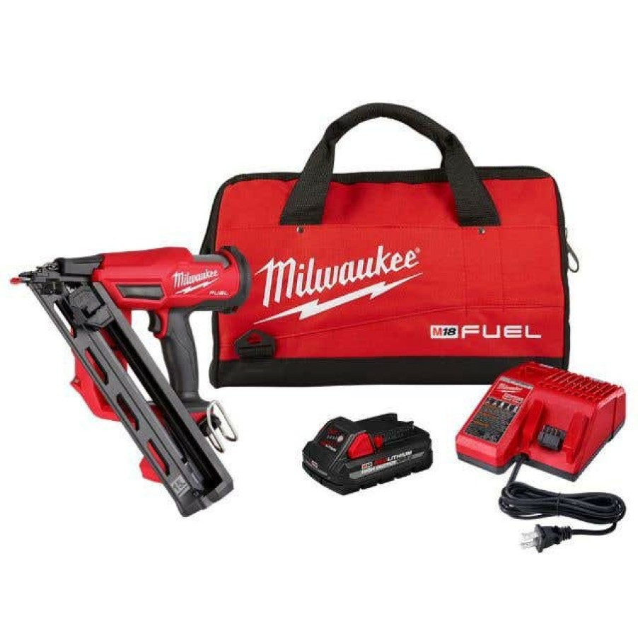 Power Tools Milwaukee Tools | Milwaukee M18 Fuel 15-Gauge Angled Finish Nailer High Output Kit 2839-21Ho