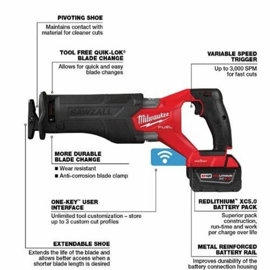 Power Tools Milwaukee Tools | Milwaukee M18 Fuel Sawzall Recip Saw With One Key (Bare Tool) 2822-20