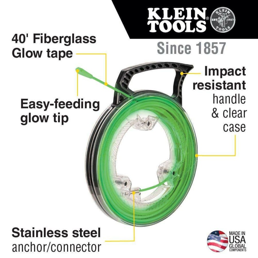 Hand Tools Klein Tools | Klein Tools Glow In The Dark Fish Tape, 40-Foot 50660