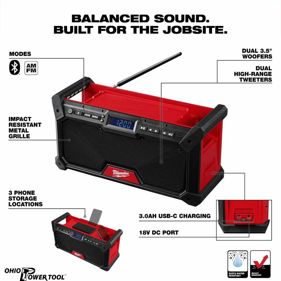 Power Tools Milwaukee Tools | Milwaukee M18 Bluetooth Jobsite Radio 2952-20