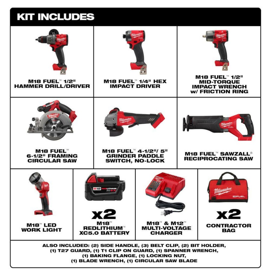 Power Tools Milwaukee Tools | Milwaukee M18 Fuel 7-Tool Combo Kit 3697-27