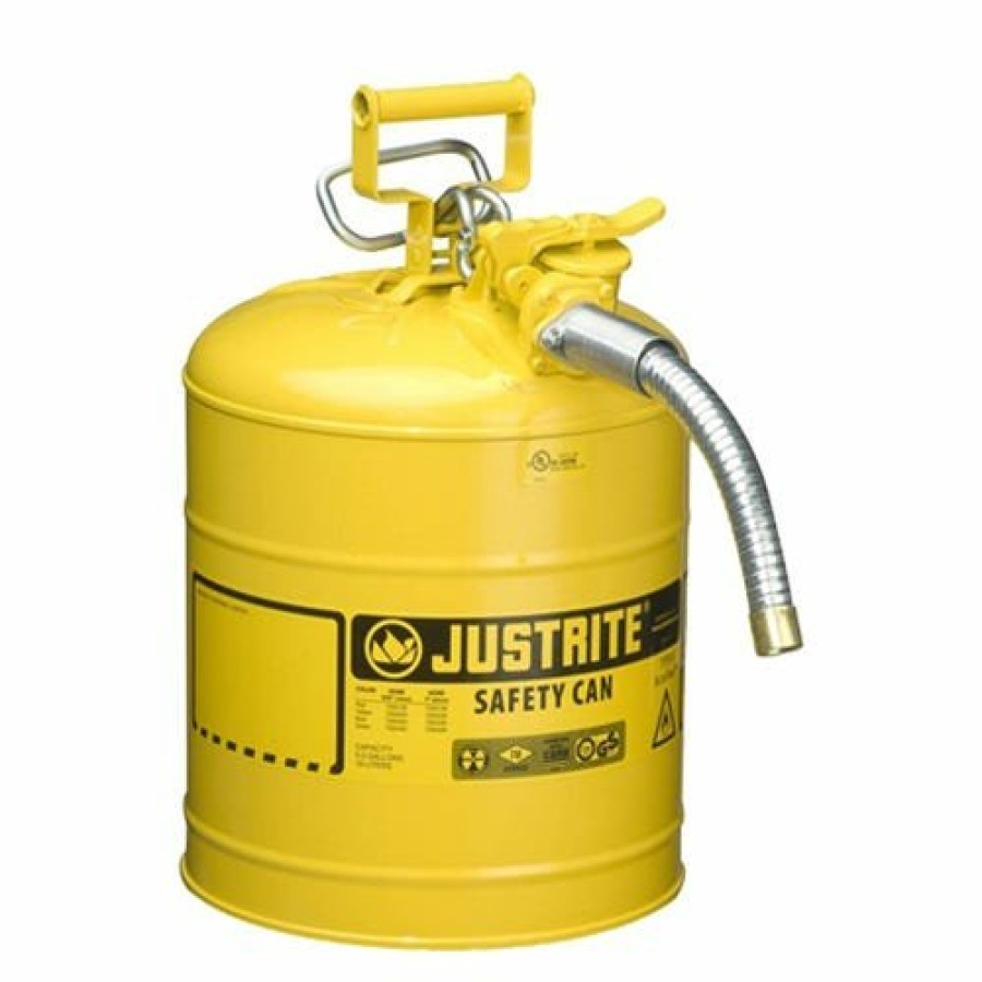 Hardware & Jobsite Supplies Justrite | Justrite Type Ii Accuflow Steel Safety Can For Diesel 5 Gallon;1-Inch Metal Hose Yellow 7250230