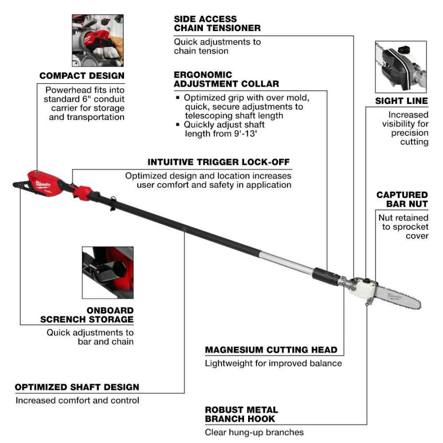 Power Tools Milwaukee Tools | Milwaukee M18 Fuel Telescoping Pole Saw Bare Tool 3013-20