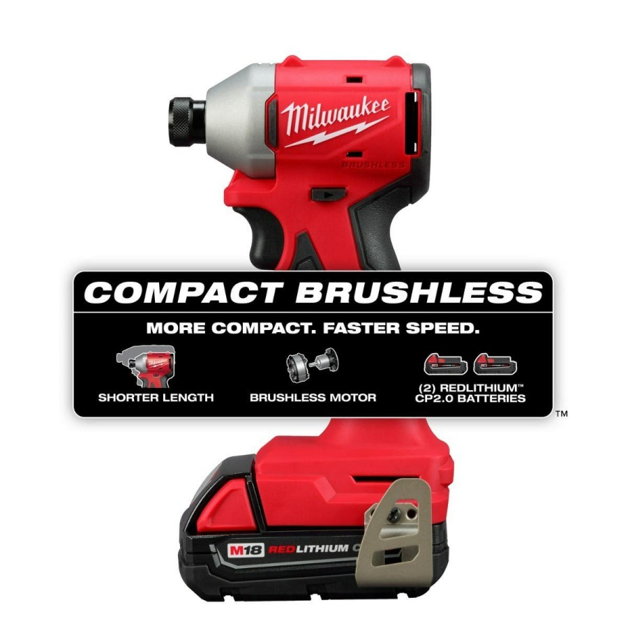 Power Tools Milwaukee Tools | Milwaukee M18 Compact Brushless 1/4" Hex Impact Driver Kit 3650-22Ct