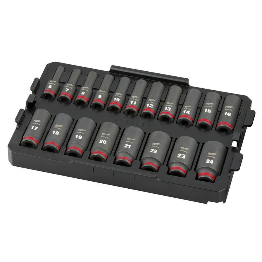 Accessories Milwaukee Tools | Milwaukee 19Pc. Shockwave Impact Duty 3/8" Drive Metric Packout Deep Socket Tray Set 49-66-6816