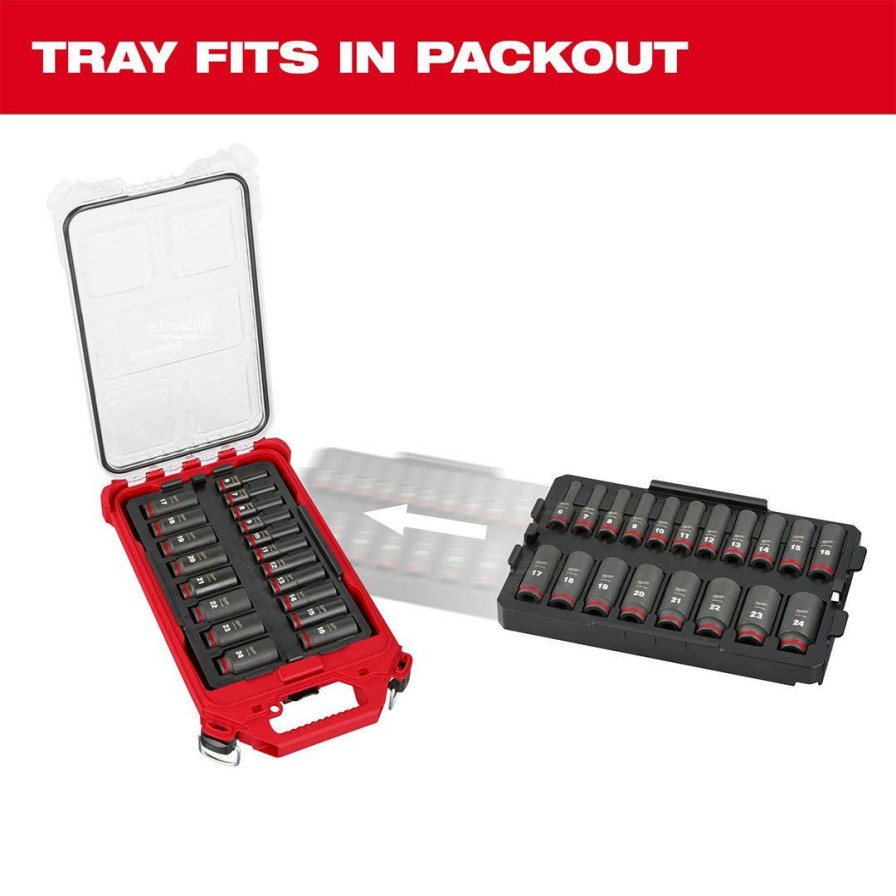 Accessories Milwaukee Tools | Milwaukee 19Pc. Shockwave Impact Duty 3/8" Drive Metric Packout Deep Socket Tray Set 49-66-6816