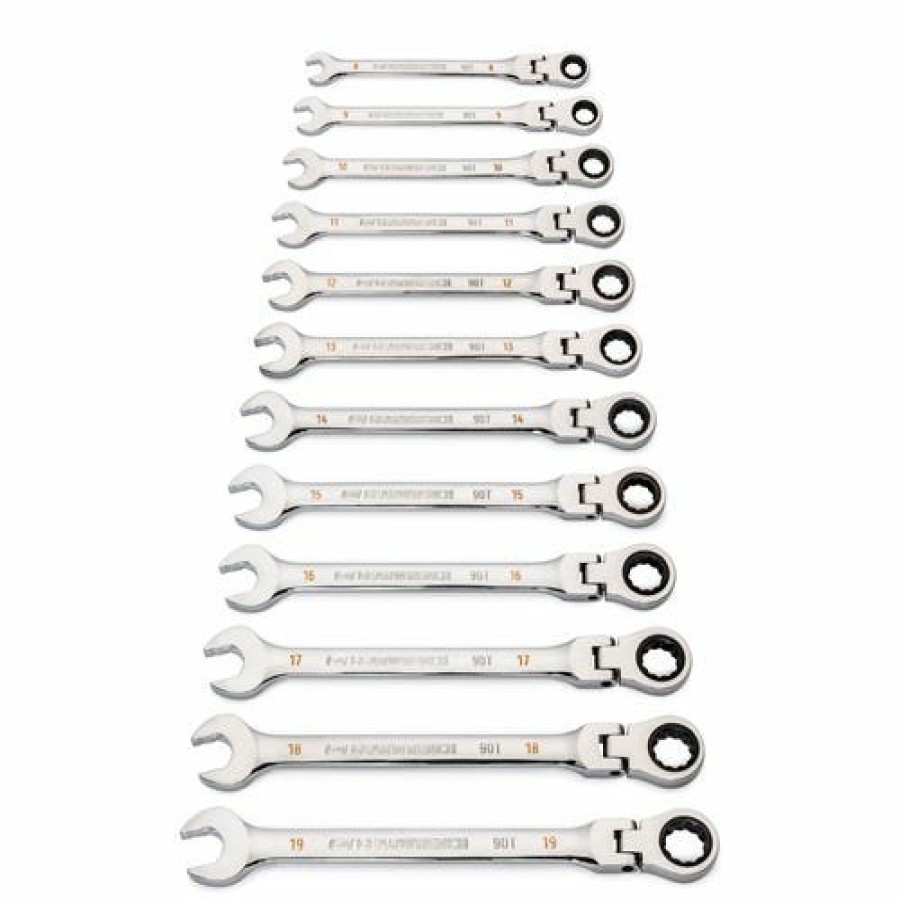 Hand Tools Gearwrench Tools | Gearwrench 12 Pc. 90-Tooth 12 Point Flex Head Ratcheting Combination Metric Wrench Set 86727