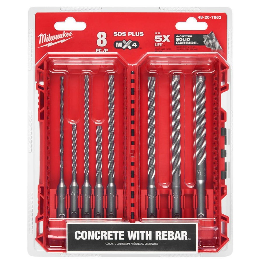 Accessories Milwaukee Tools | Milwaukee 8Pc. Sds Plus Mx4 4-Cutter Drill Bit Kit For Packout 48-20-7663