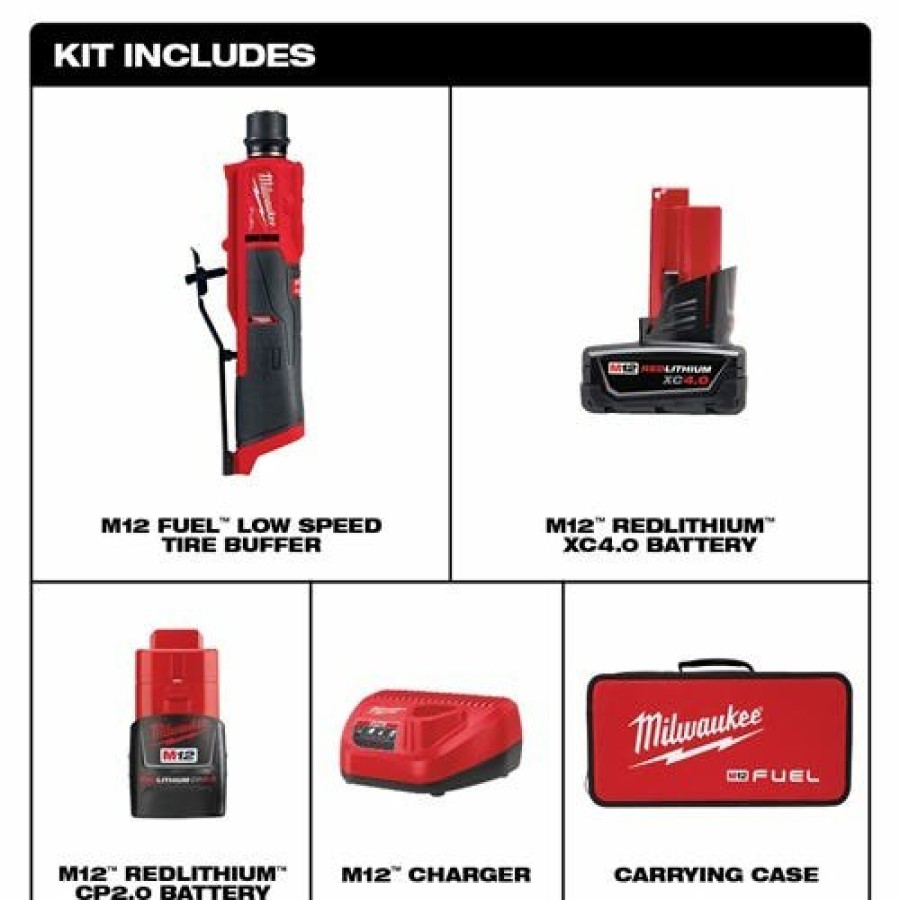 Power Tools Milwaukee Tools | Milwaukee M12 Fuel Low Speed Tire Buffer Kit 2409-22