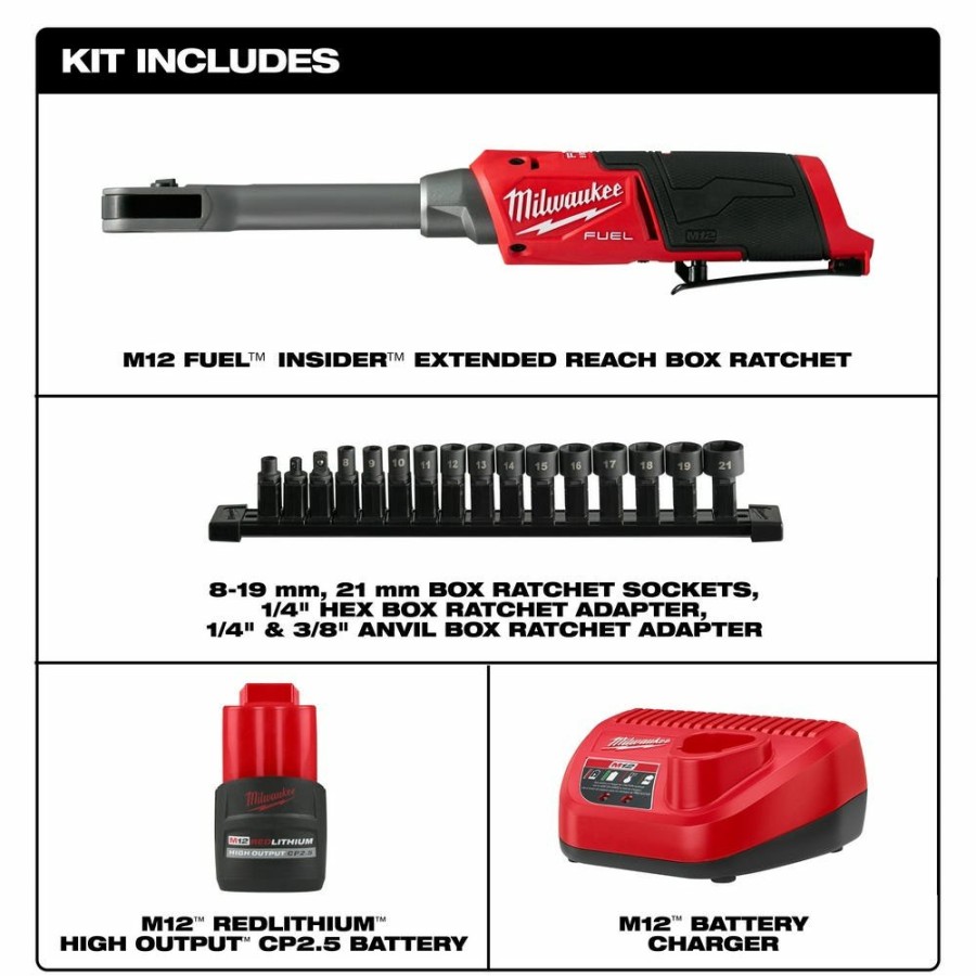 Power Tools Milwaukee Tools | Milwaukee M12 Fuel Insider Extended Reach Box Ratchet 3050-21