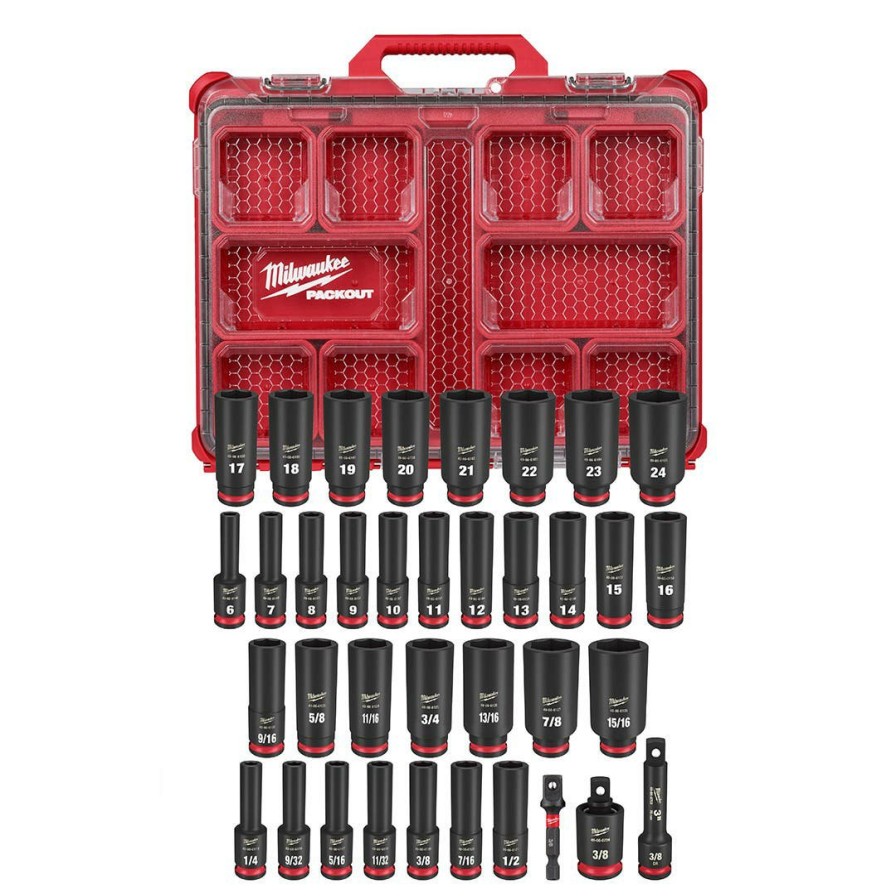 Accessories Milwaukee Tools | Milwaukee 36Pc. Shockwave Impact Duty 3/8" Drive Metric & Sae Packout Deep Socket Set 49-66-6805