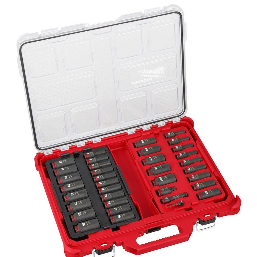 Accessories Milwaukee Tools | Milwaukee 36Pc. Shockwave Impact Duty 3/8" Drive Metric & Sae Packout Deep Socket Set 49-66-6805