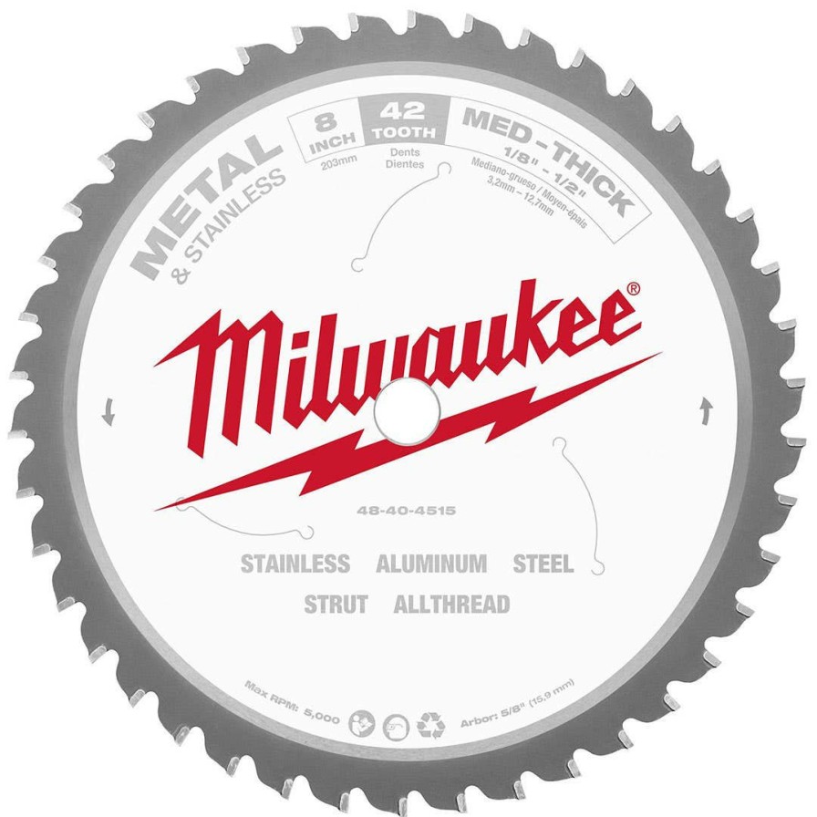 Accessories Milwaukee Tools | Milwaukee 8" 42 Tooth Metal Cutting Circular Saw Blade 48-40-4515