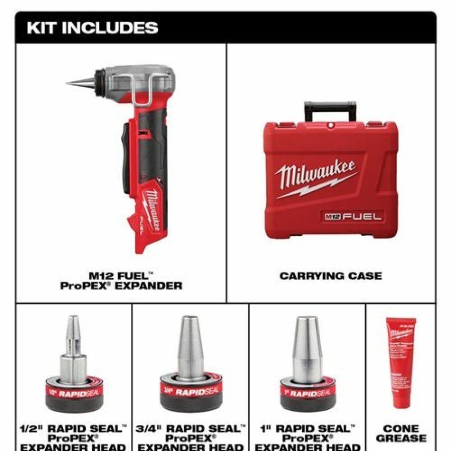 Power Tools Milwaukee Tools | Milwaukee M12 Fuel Propex Expander W/ 1/2" - 1" Rapid Seal Propex Expander Heads 2532-20