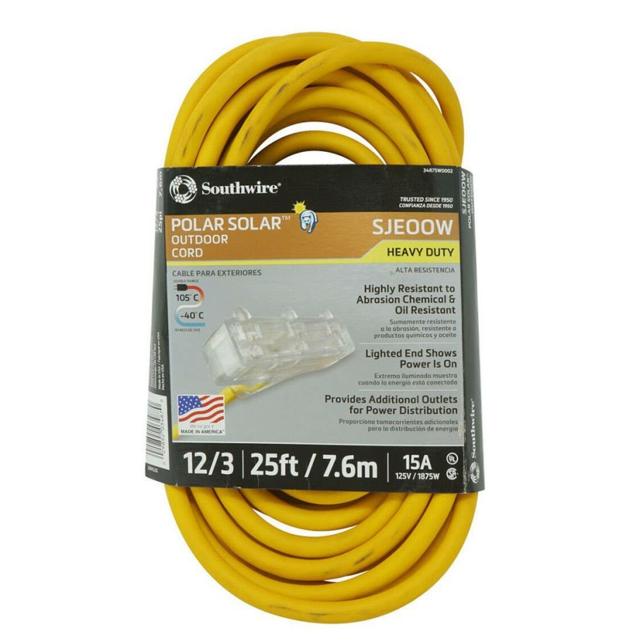 Hardware & Jobsite Supplies Southwire Tools & Equipment | Southwire Cold Weather 3 Outlet Extension Cord 12/3 25Ft Sou3487Sw0002