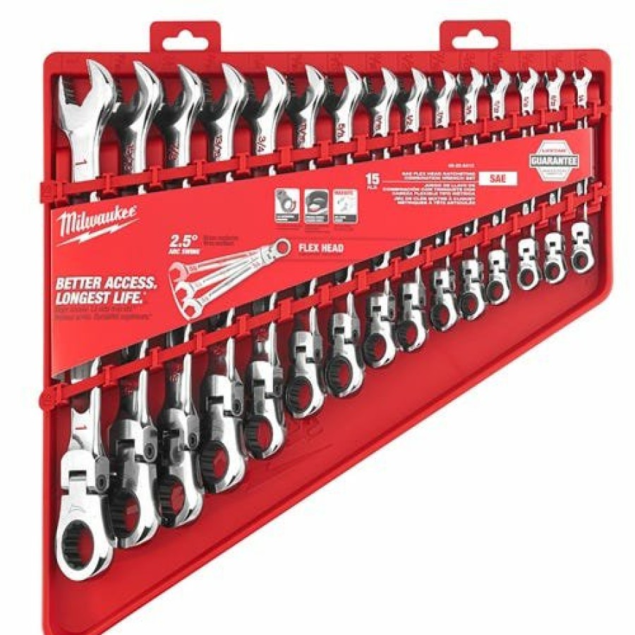 Hand Tools Milwaukee Tools | Milwaukee 15 Pc. Sae Flex Head Ratcheting Combination Wrench Set 48-22-9413