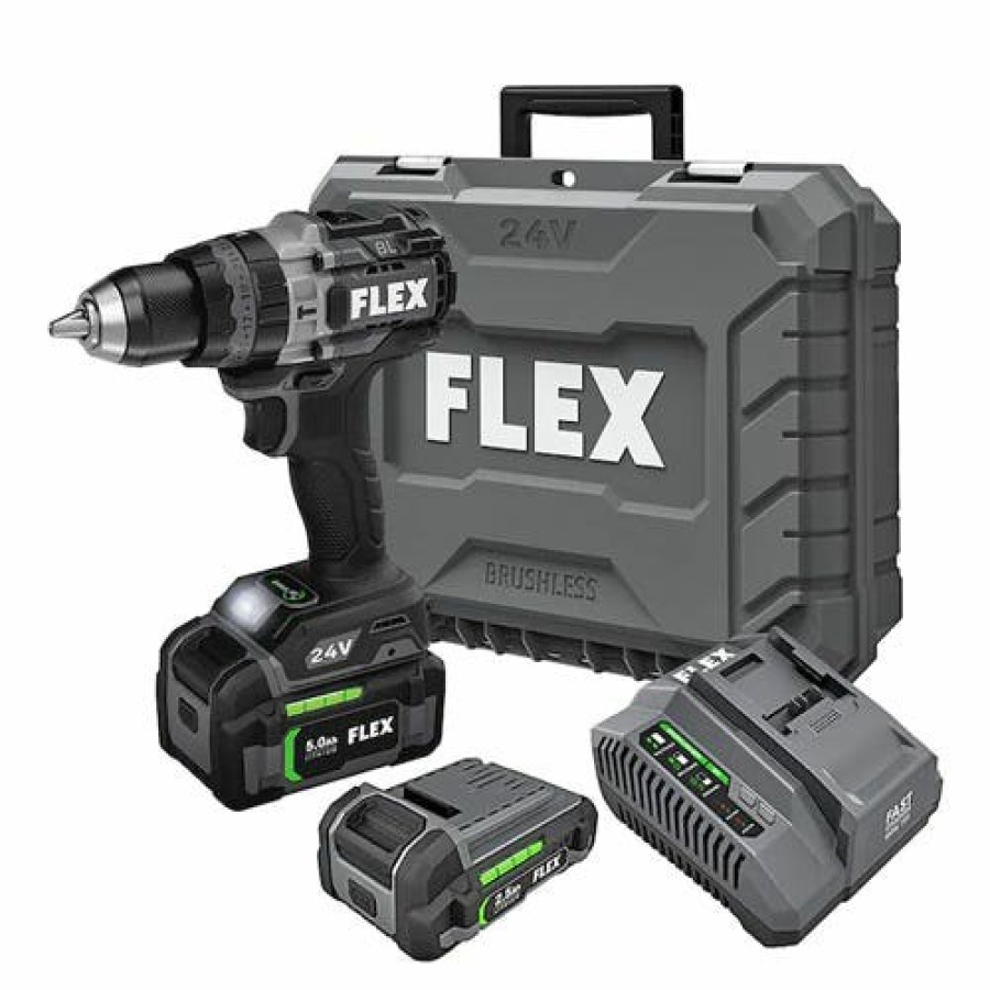 Power Tools FLEX | Flex 24V 1/2" 2-Speed Hammer Drill Turbo Mode Kit (2.5Ah/5.0Ah) Fx1271T-2B