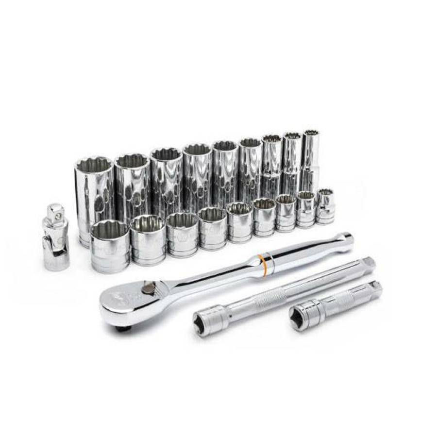 Hand Tools Gearwrench Tools | Gearwrench 22Pc 3/8" Drive 12 Point Standard & Deep Sae Mechanics Tool Set 80691