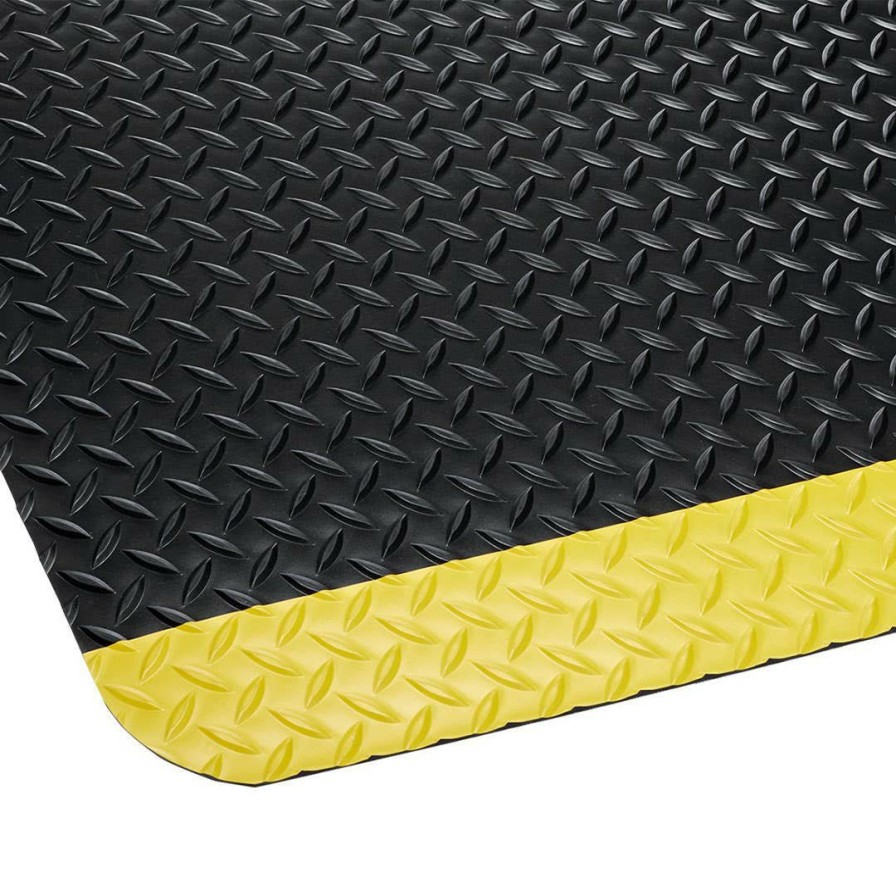 Safety & Work Wear Crown Matting | Crown Anti-Fatigue Matting 9/16" 2'X3' Industrial Deck Plate Dry Area Black/Yellow Cd 0023Yb