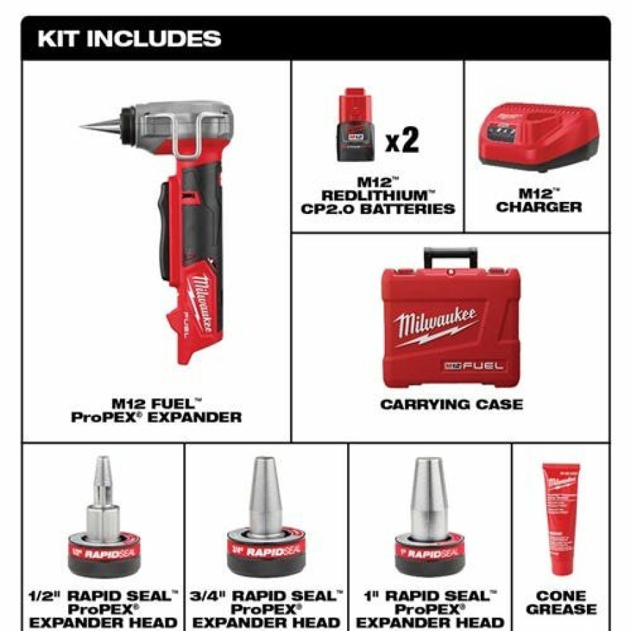 Power Tools Milwaukee Tools | Milwaukee M12 Fuel Propex Expander Kit W/ 1/2" - 1" Rapid Seal Propex Expander Heads 2532-22