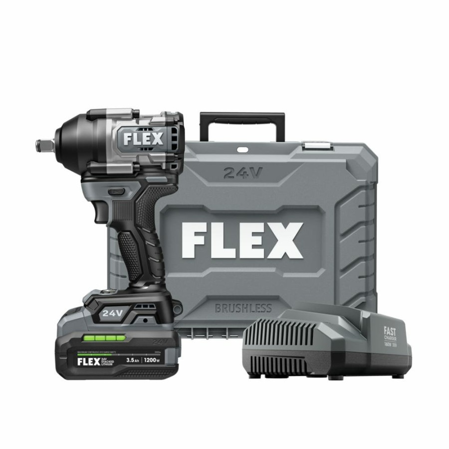 Power Tools FLEX | Flex 24V 1/2" Mid Torque Impact Wrench Stacked-Lithium Kit Fx1451-1F