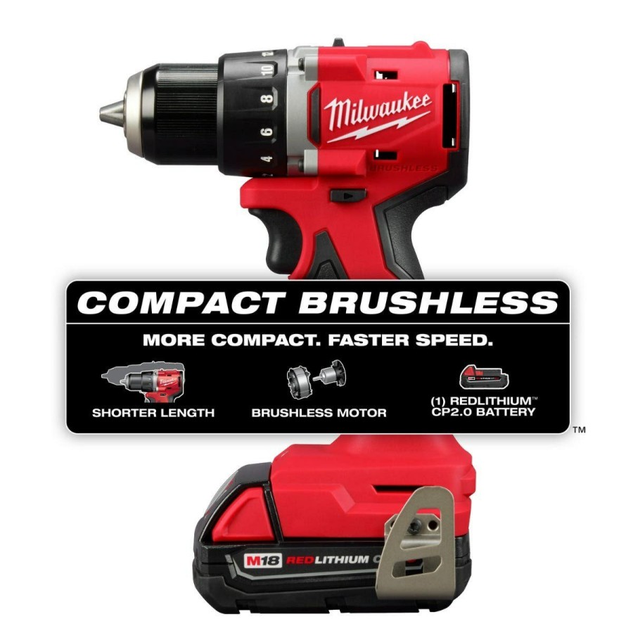 Power Tools Milwaukee Tools | Milwaukee M18 Compact Brushless 1/2" Drill Driver 1 Bat Kit 3601-21P