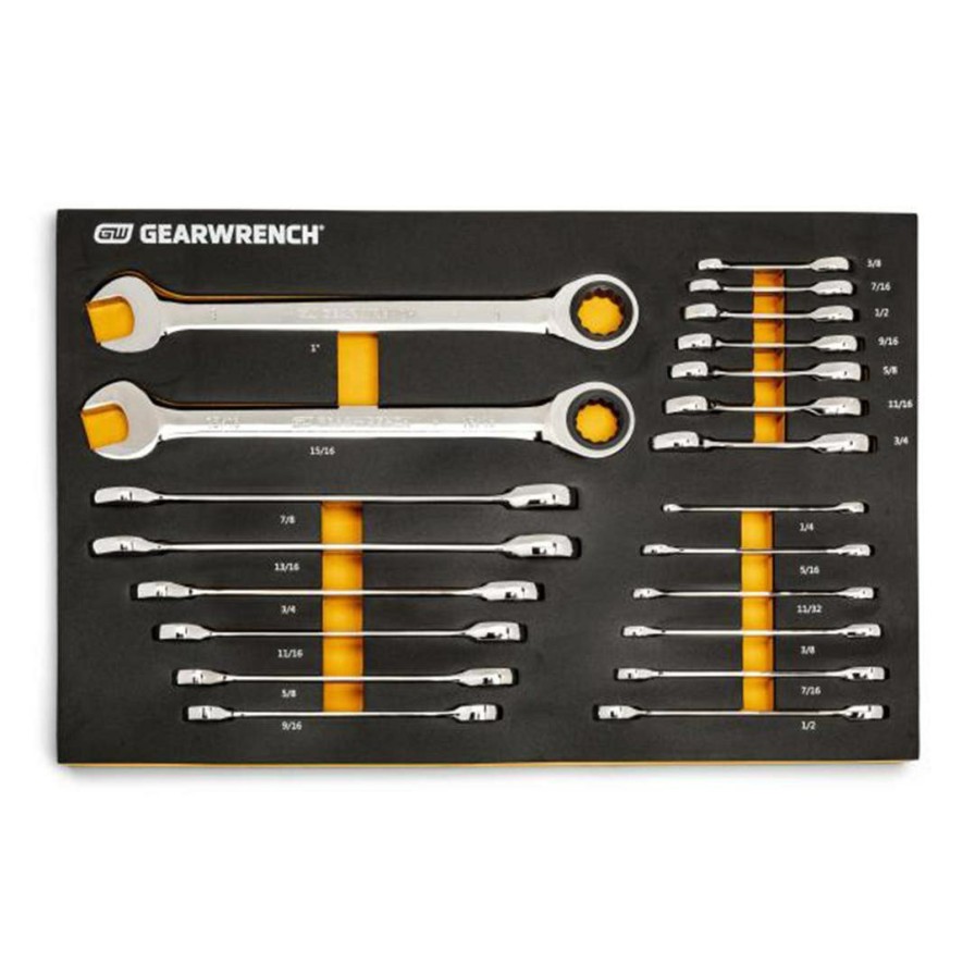 Hand Tools Gearwrench Tools | Gearwrench 21 Pc. 72-Tooth 12 Point Sae Standard & Stubby Combination Ratcheting Wrench Set With Eva Foam Tray 86526