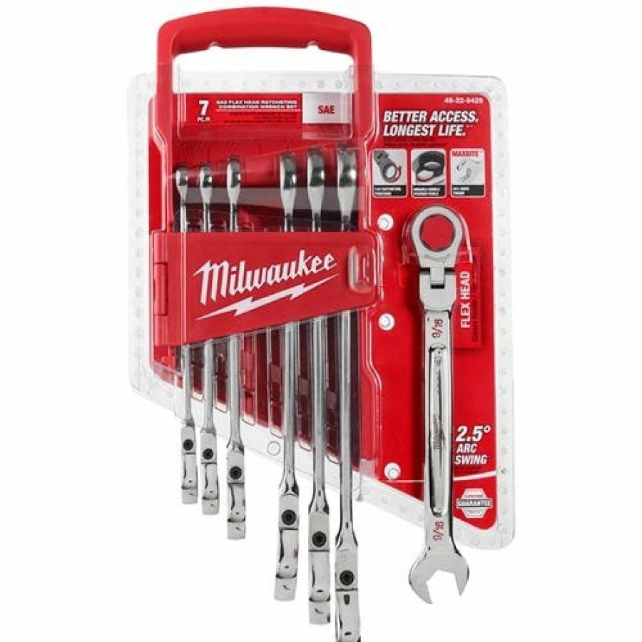 Hand Tools Milwaukee Tools | Milwaukee 7 Pc. Sae Flex Head Ratcheting Combination Wrench Set 48-22-9429