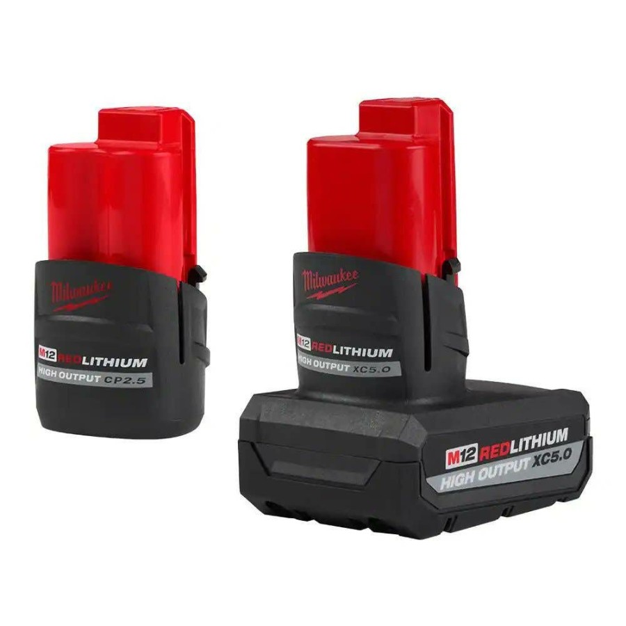 Power Tools Milwaukee Tools | Milwaukee M12 12V Lithium-Ion Xc High Output 5.0Ah Battery Pack W/High Output 2.5Ah Battery Pack 48-11-2452S