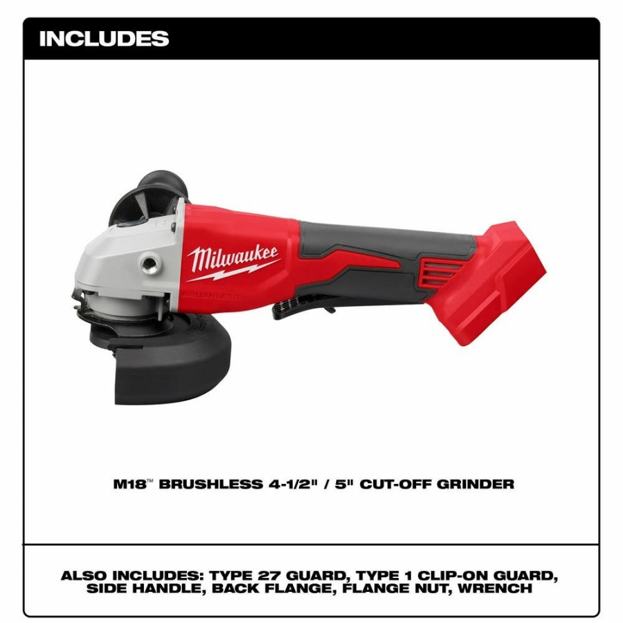 Power Tools Milwaukee Tools | Milwaukee M18 Brushless 4-1/2" / 5" Cut-Off Grinder, Paddle Switch 2686-20