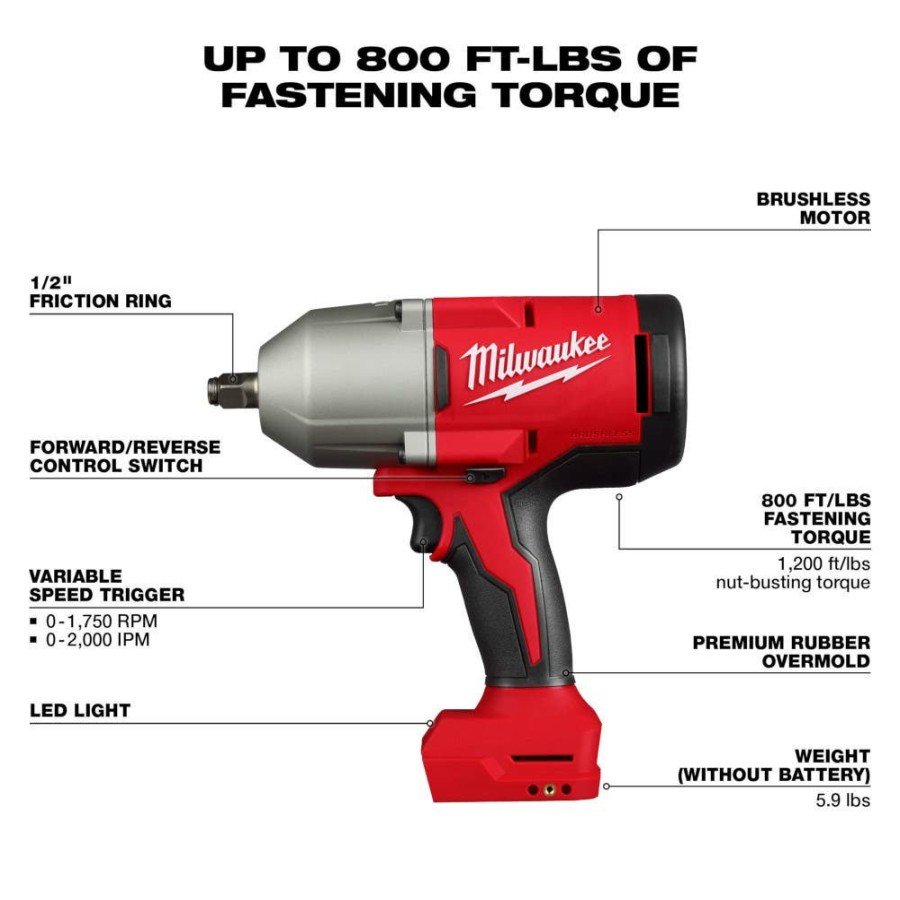 Power Tools Milwaukee Tools | Milwaukee M18 Brushless 1/2" High Torque Impact Wrench W/ Friction Ring 2666-20