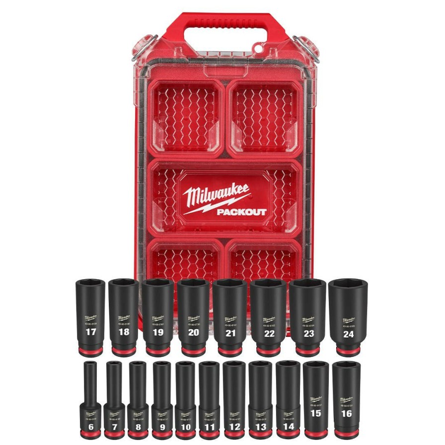 Accessories Milwaukee Tools | Milwaukee 19Pc. Shockwave Impact Duty 3/8" Drive Metric Packout Deep Socket Set 49-66-6801