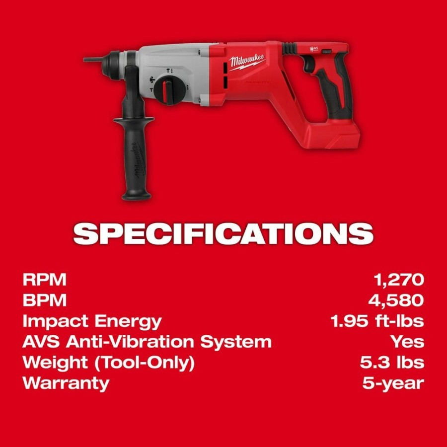 Power Tools Milwaukee Tools | Milwaukee M18 Brushless 1" Sds Plus D-Handle Rotary Hammer 2613-20