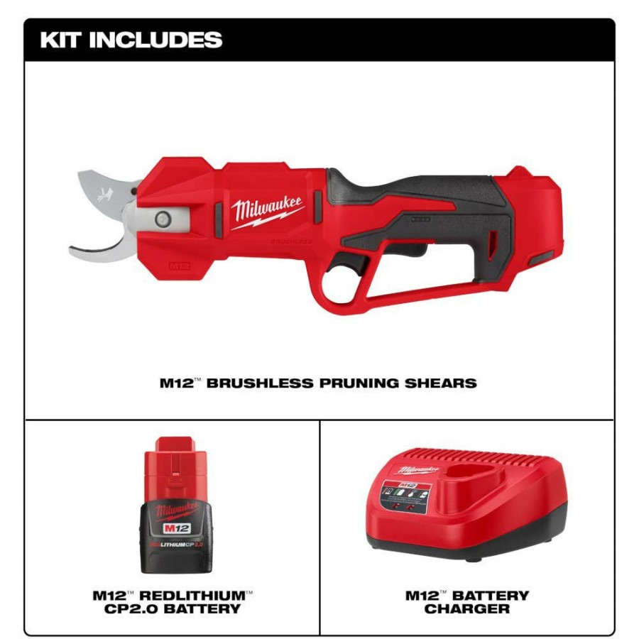 Power Tools Milwaukee Tools | Milwaukee M12 Brushless Pruning Shears Kit 2534-21