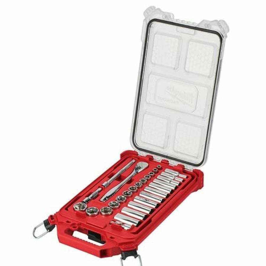 Hand Tools Milwaukee Tools | Milwaukee 3/8" Drive 28Pc Sae Ratchet & Socket Set Packout 48-22-9481