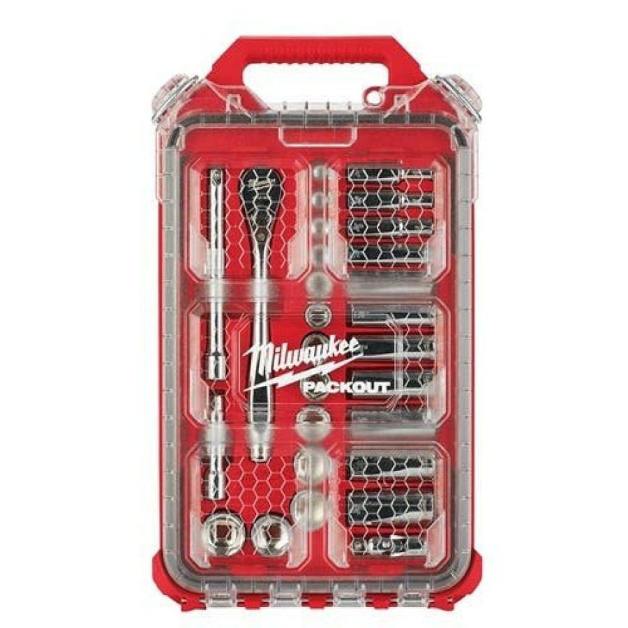 Hand Tools Milwaukee Tools | Milwaukee 3/8" Drive 28Pc Sae Ratchet & Socket Set Packout 48-22-9481