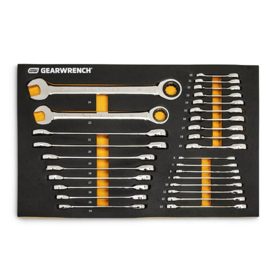 Hand Tools Gearwrench Tools | Gearwrench 28 Pc. 72-Tooth 12 Point Metric Standard & Stubby Combination Ratcheting Wrench Set With Eva Foam Tray 86527