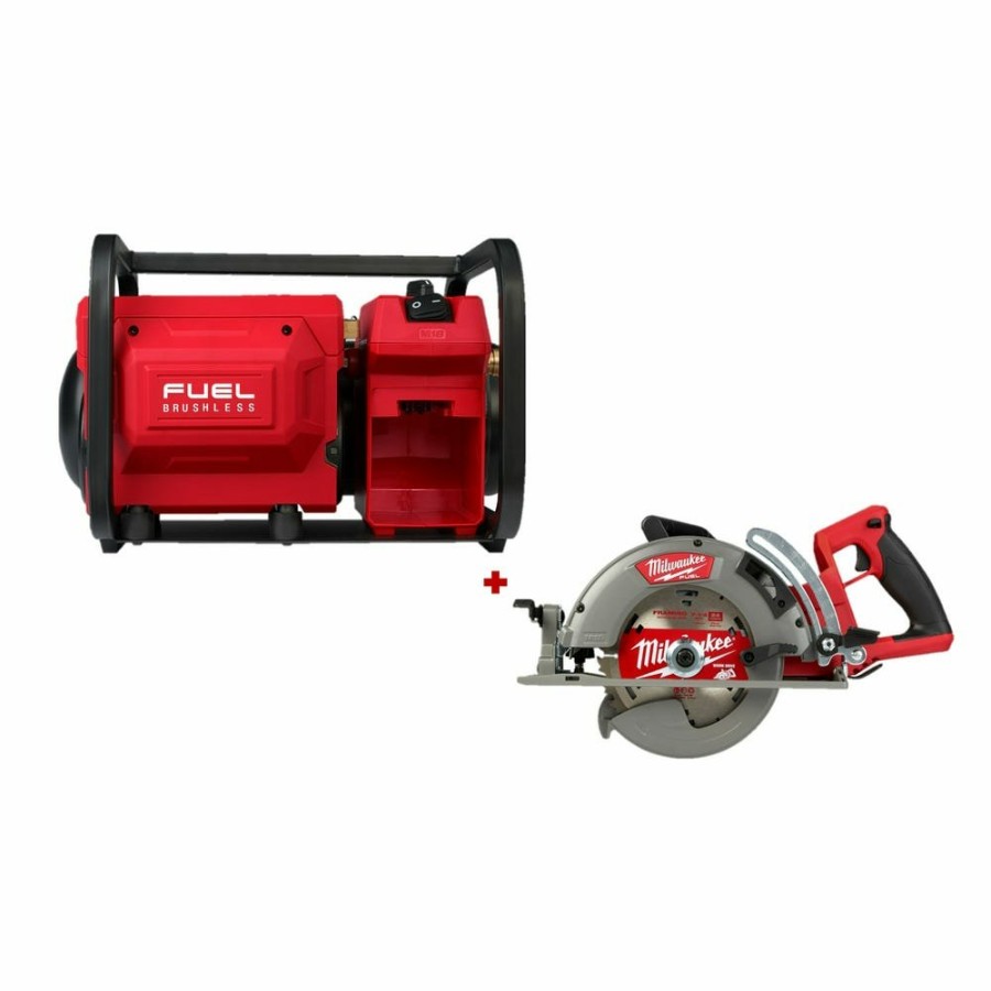 Power Tools Milwaukee Tools | Milwaukee M18 Fuel 2 Gallon Compact Compressor & 7-1/4" Circular Saw Bundle 2840-20-2830-20