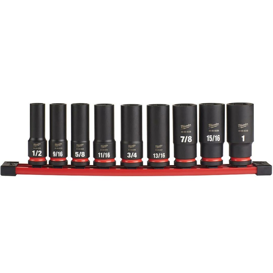 Accessories Milwaukee Tools | Milwaukee 9 Piece Shockwave Impact Duty 1/2" Drive Sae Deep 6 Point Socket Set 49-66-7022