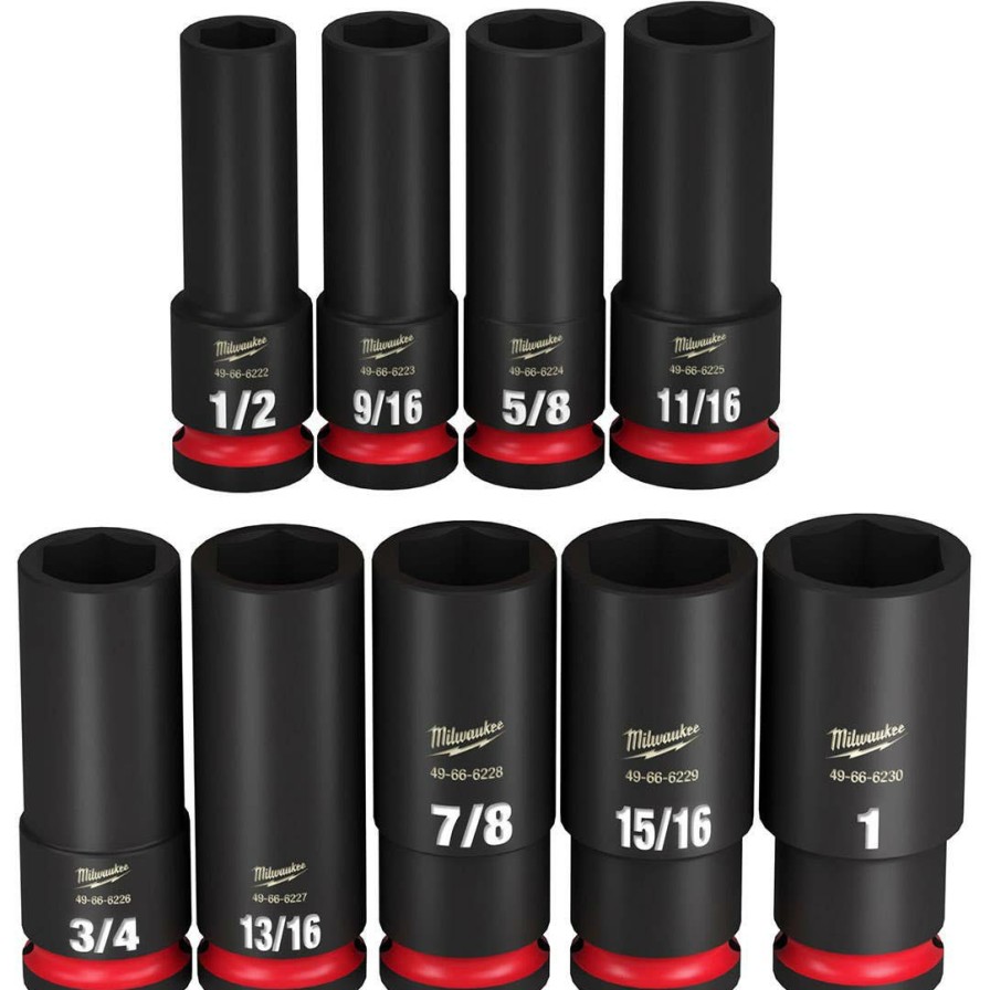 Accessories Milwaukee Tools | Milwaukee 9 Piece Shockwave Impact Duty 1/2" Drive Sae Deep 6 Point Socket Set 49-66-7022