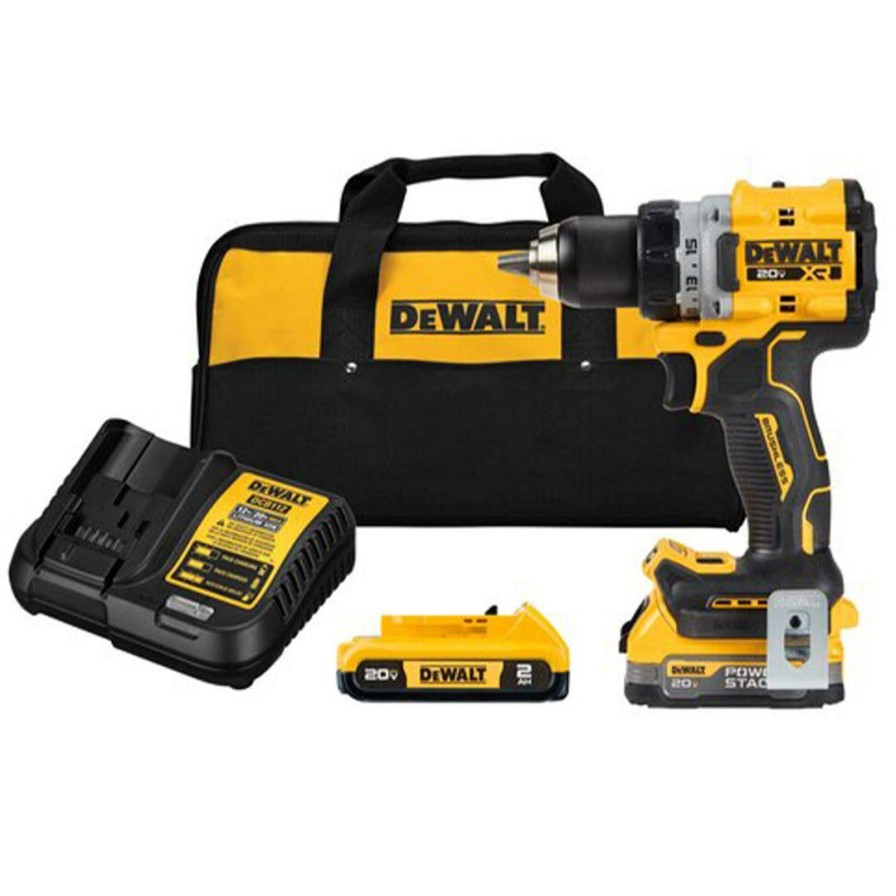 Power Tools DeWalt | Dewalt 20V Max Xr Brushless Cordless 1/2" Drill/Driver Powerstack & 2Ah 2-Battery Kit Dcd800D1E1