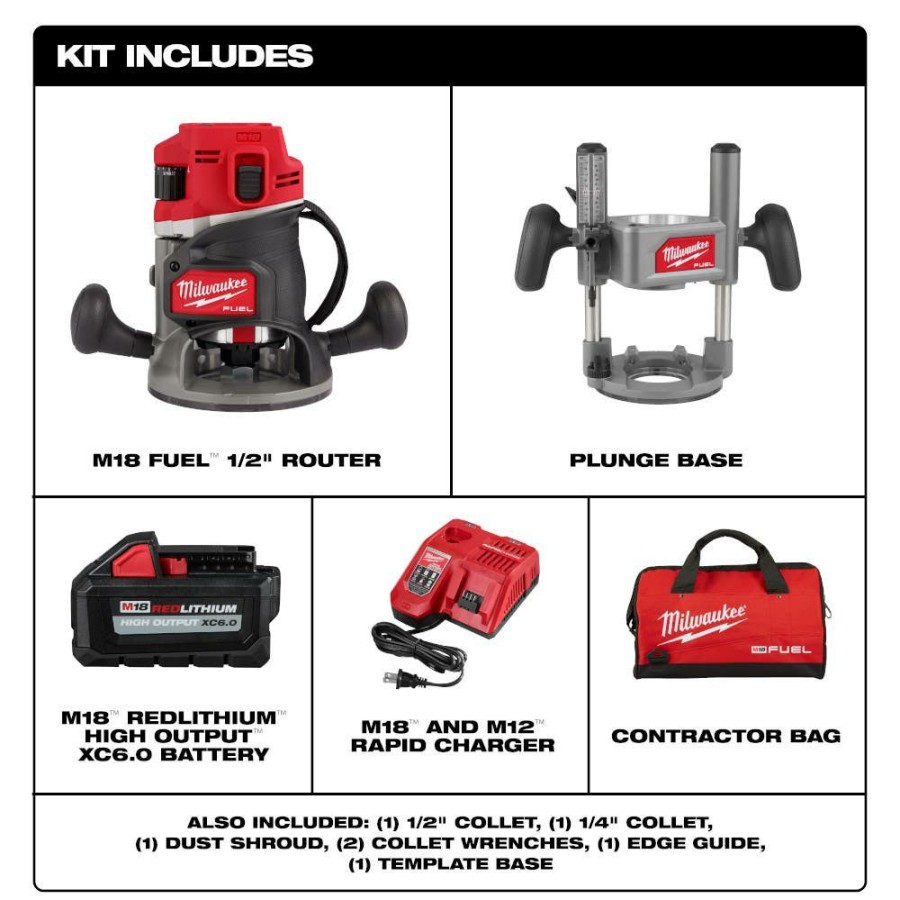 Power Tools Milwaukee Tools | Milwaukee M18 Fuel 1/2" Router Kit 2838-21